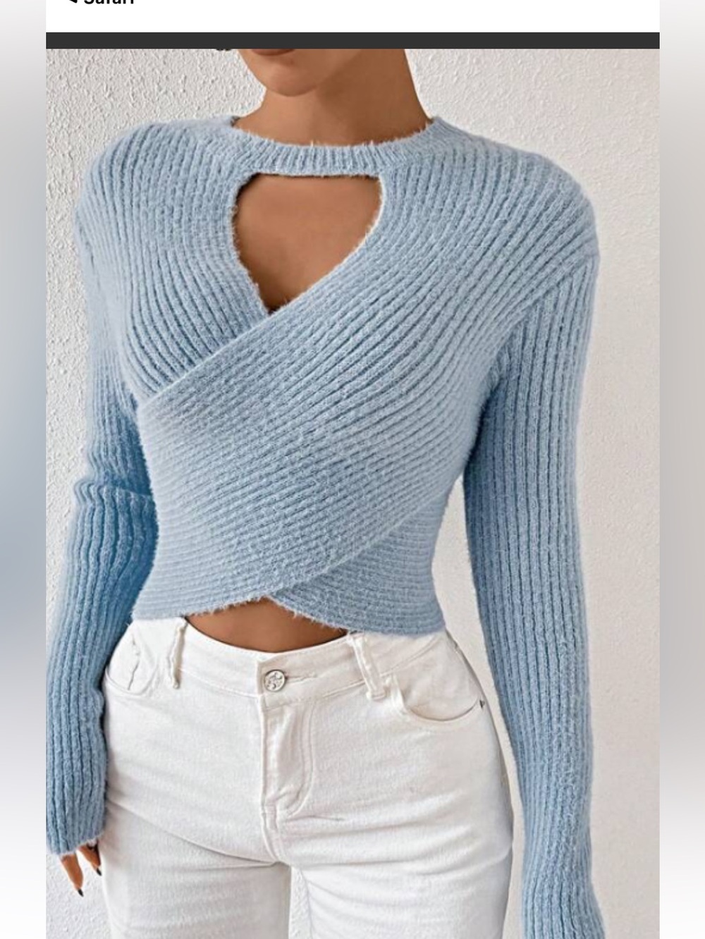 Pink Rose ribbed blue crossover keyhole sweater NWT Size Small